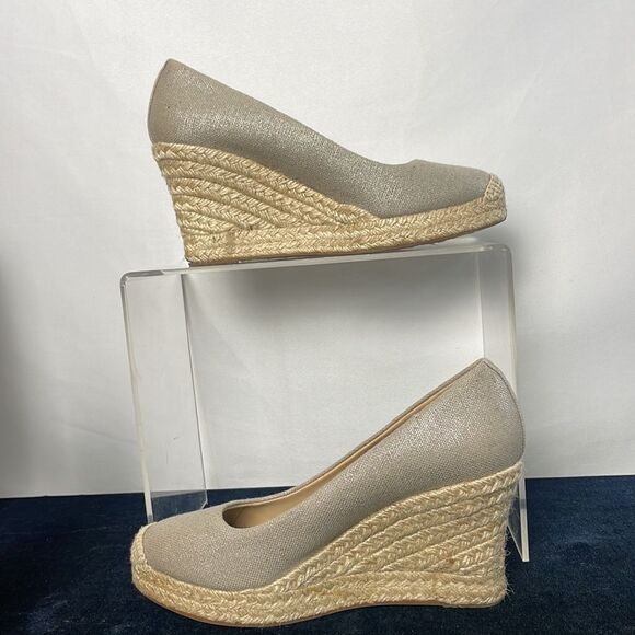 J Crew Tan Metallic Straw Wedges Shoes - Picture 2 of 6